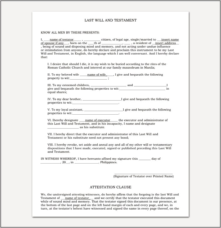 Texas Free Last Will And Testament Template Pdf