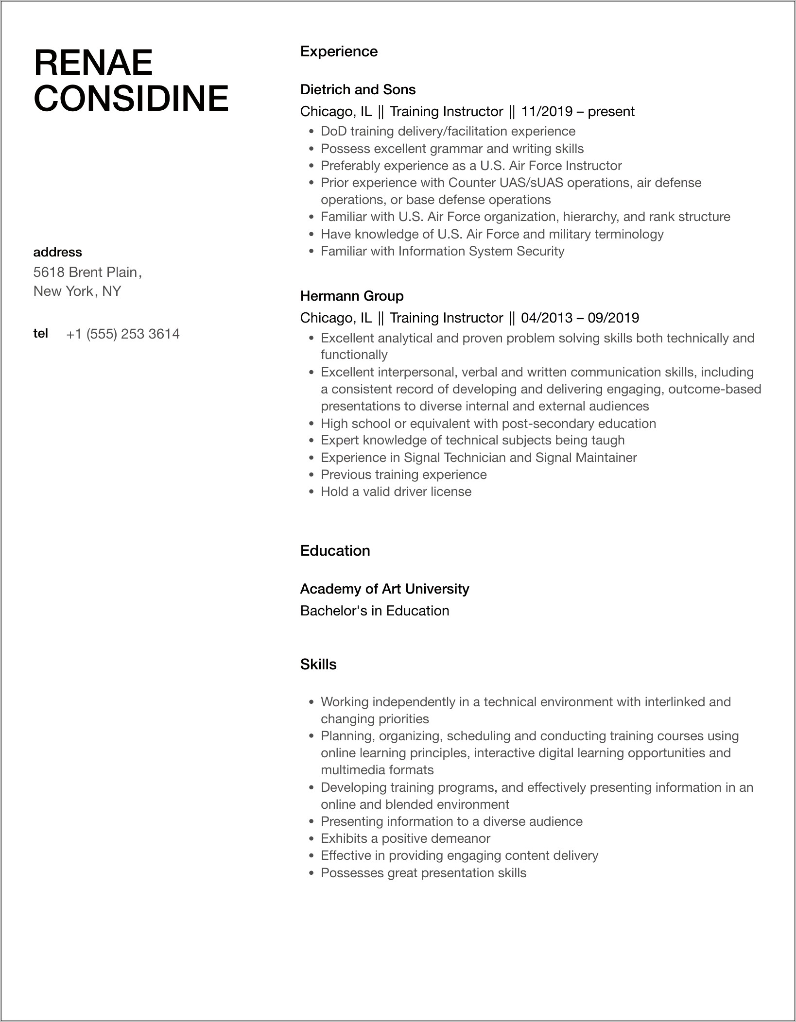 Textile Training Instructor Resume Skills