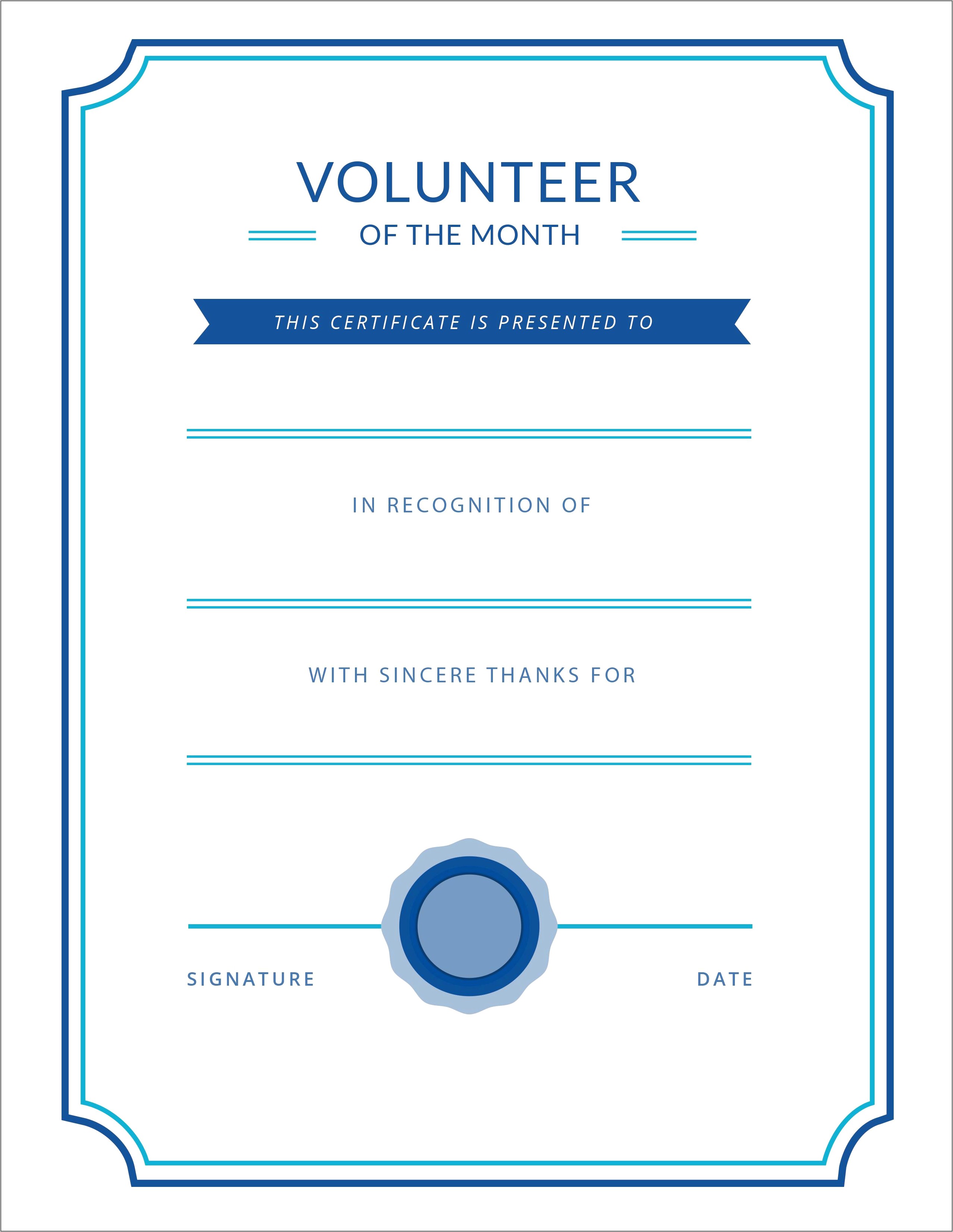 Thank You For Volunteer Certificate Template Free Printable