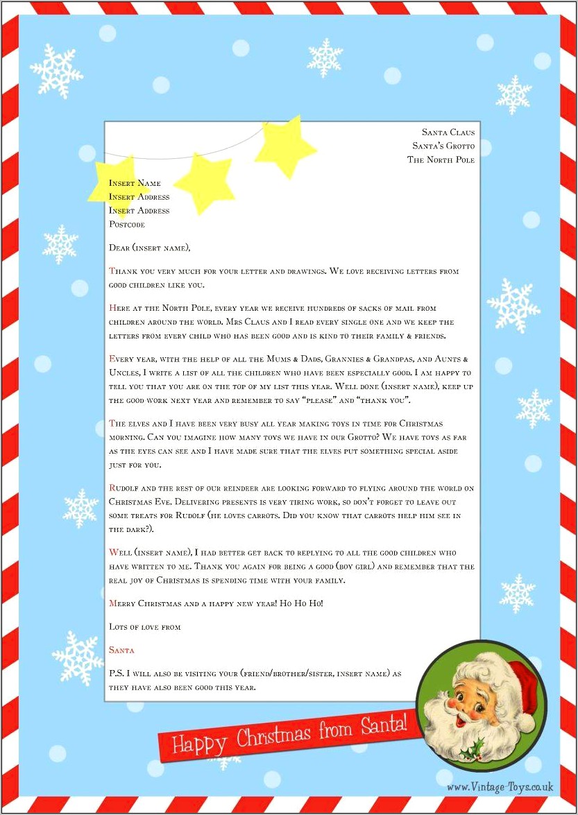 Thank You Letter To Santa Template Free