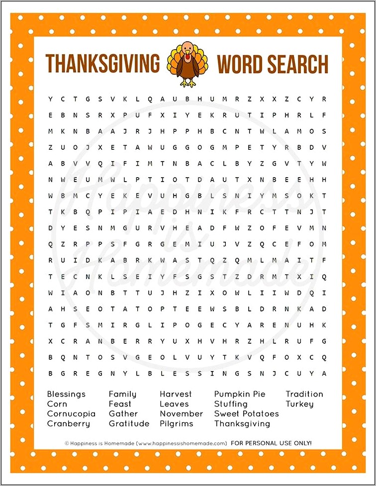 Thanksgiving Word Search For Older Students Free Template