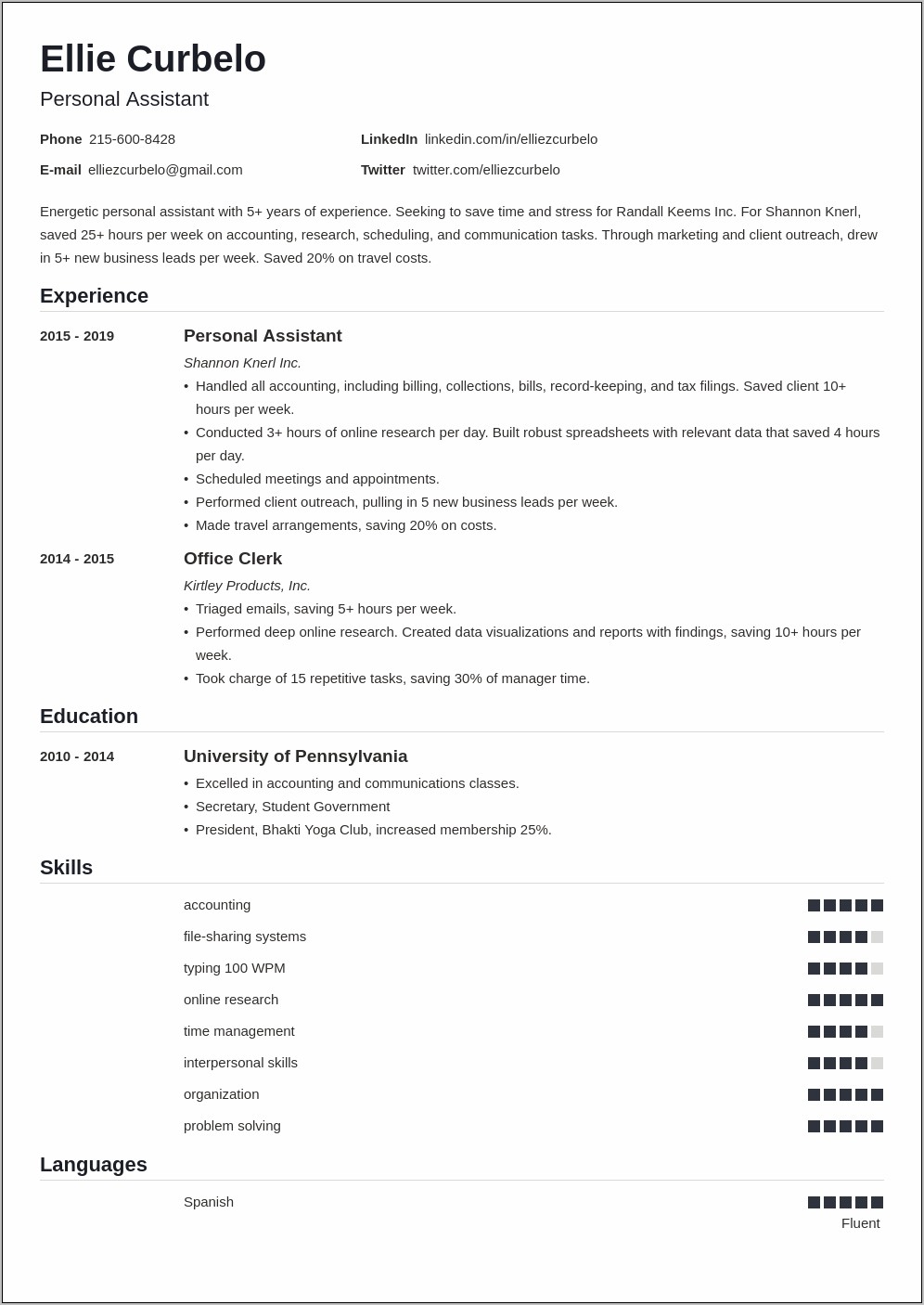 The Best Personal Assistant Resume