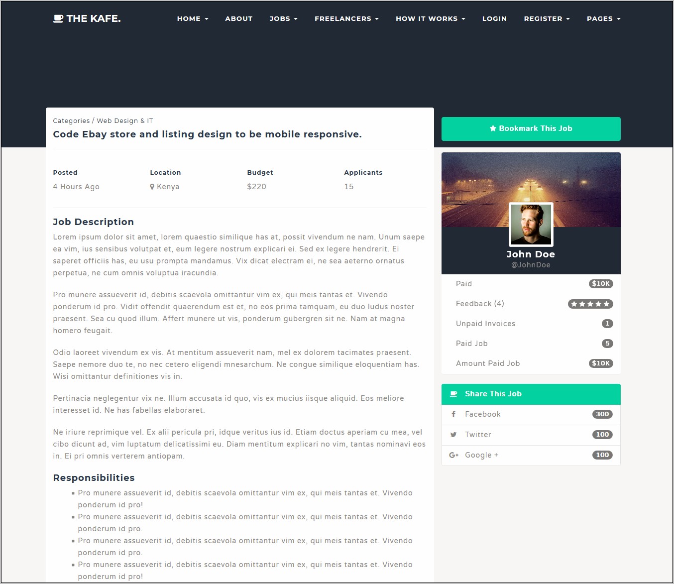 The Kafe Ultimate Freelance Marketplace Template Free Download