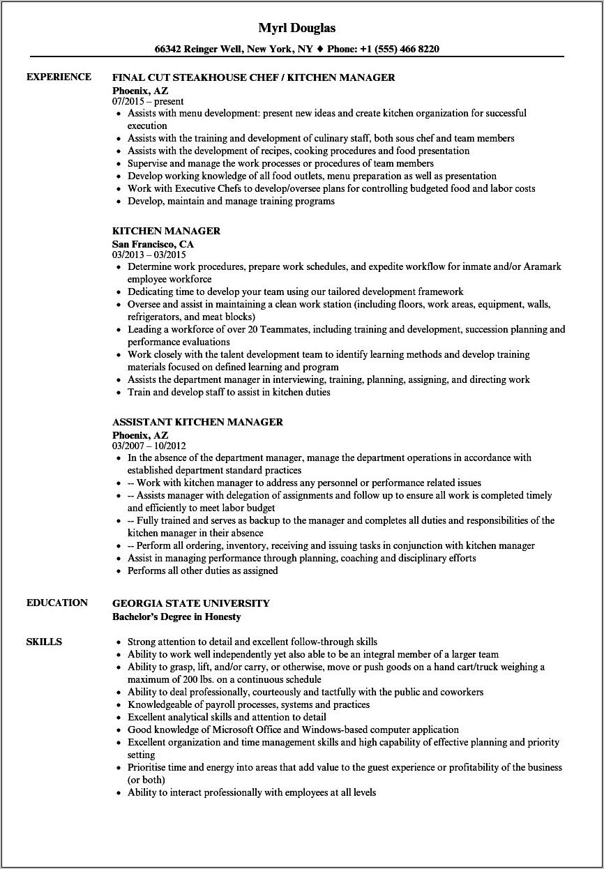 The Perfect Kitchen Manager Resume