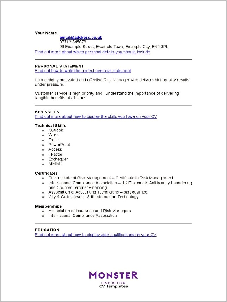 The Perfect Risk Manager Resume