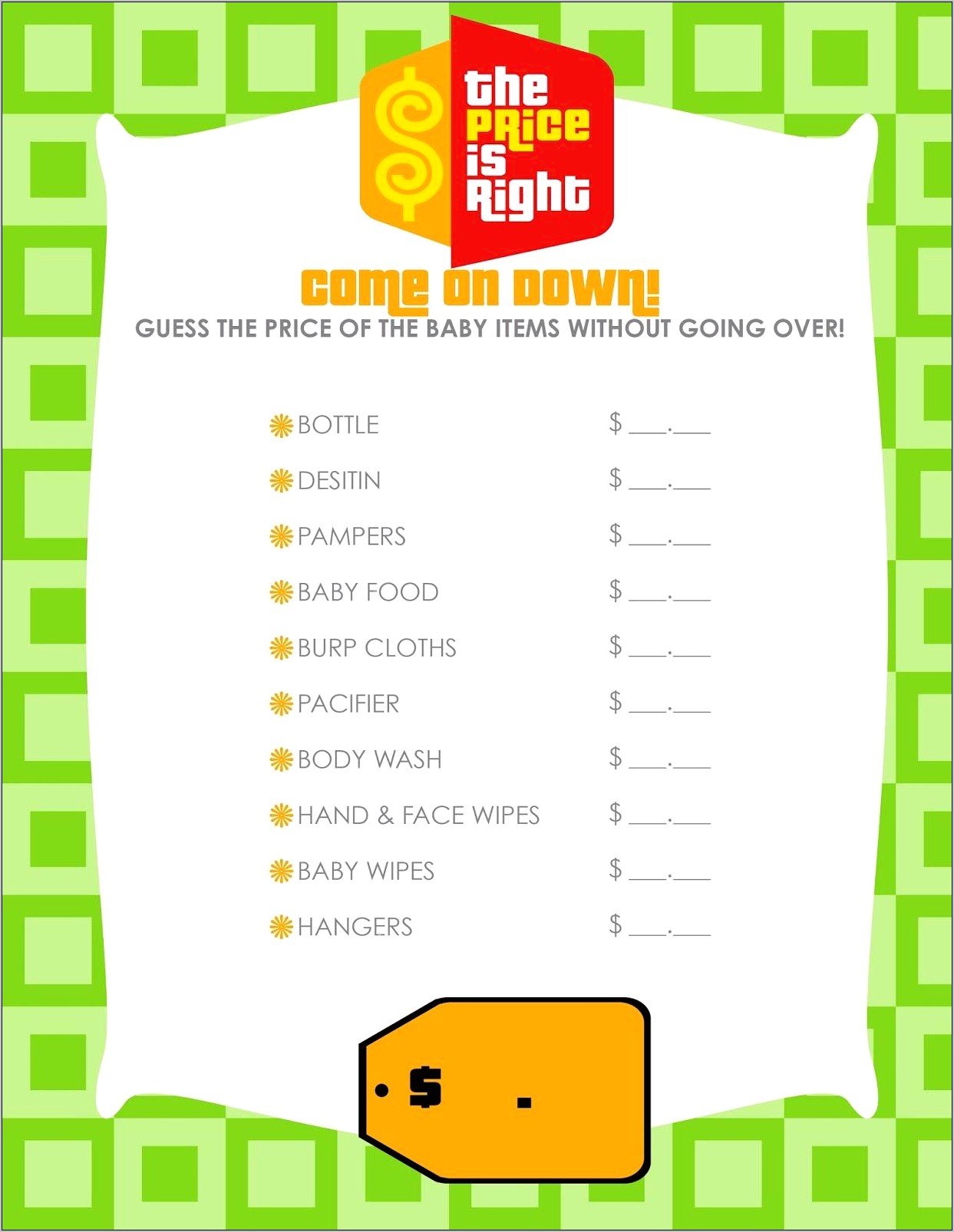 The Price Is Right Baby Shower Template Free