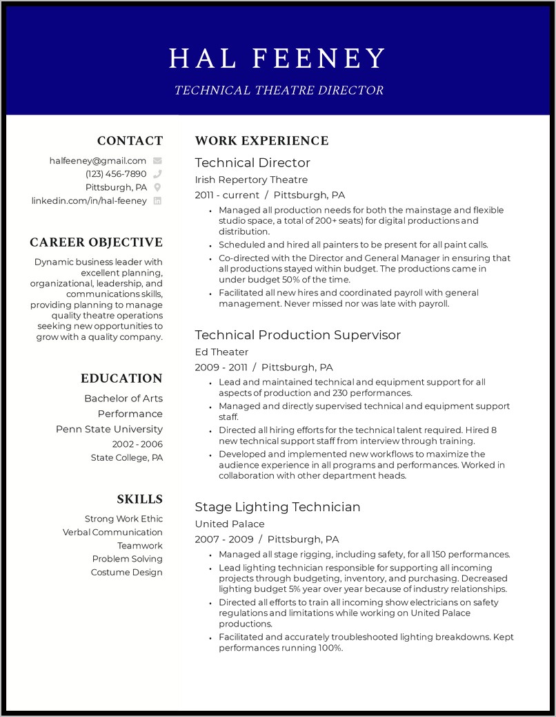 Theatre Resume Special Skills Examples