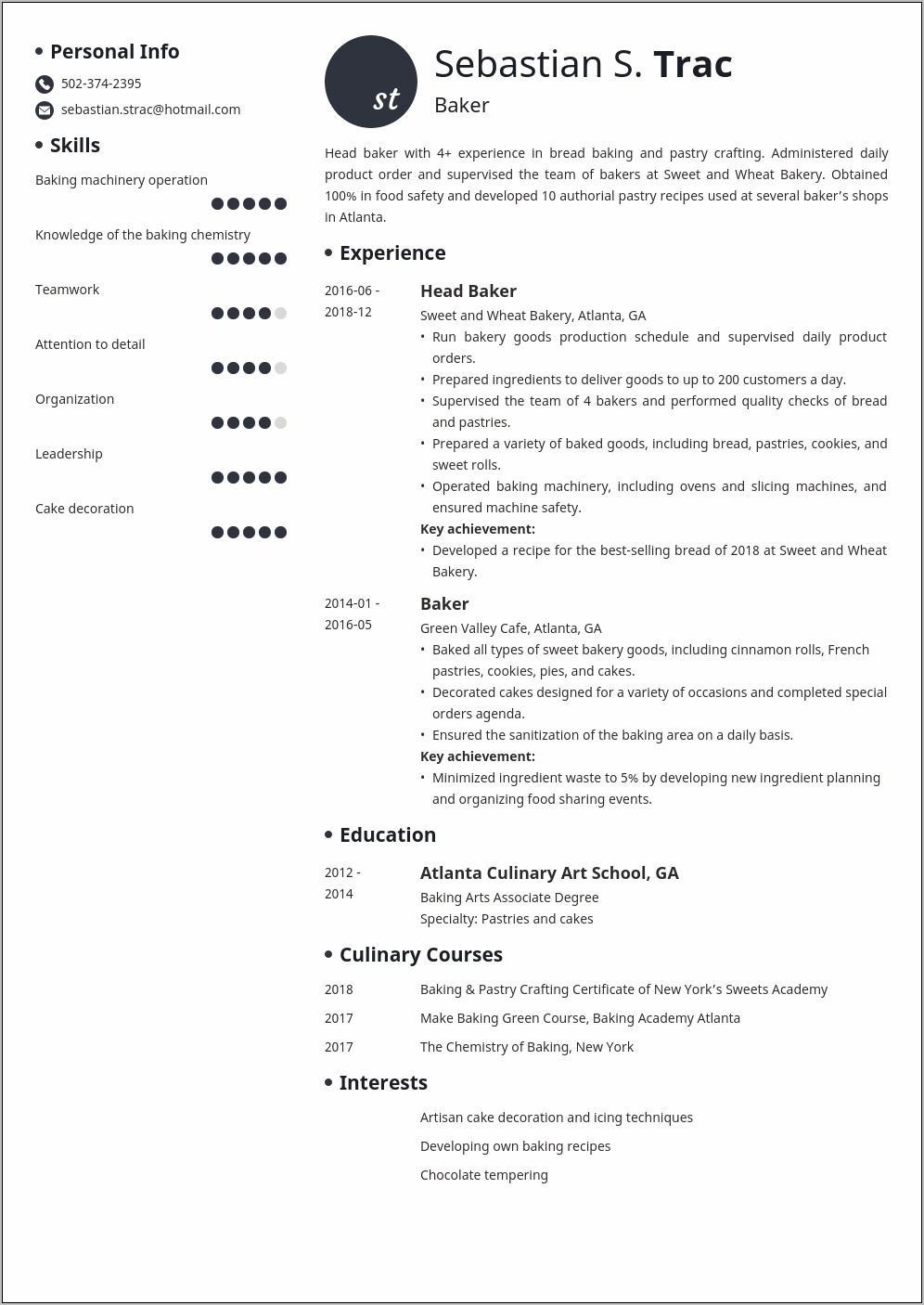 Tim Hortons Baker Resume Sample