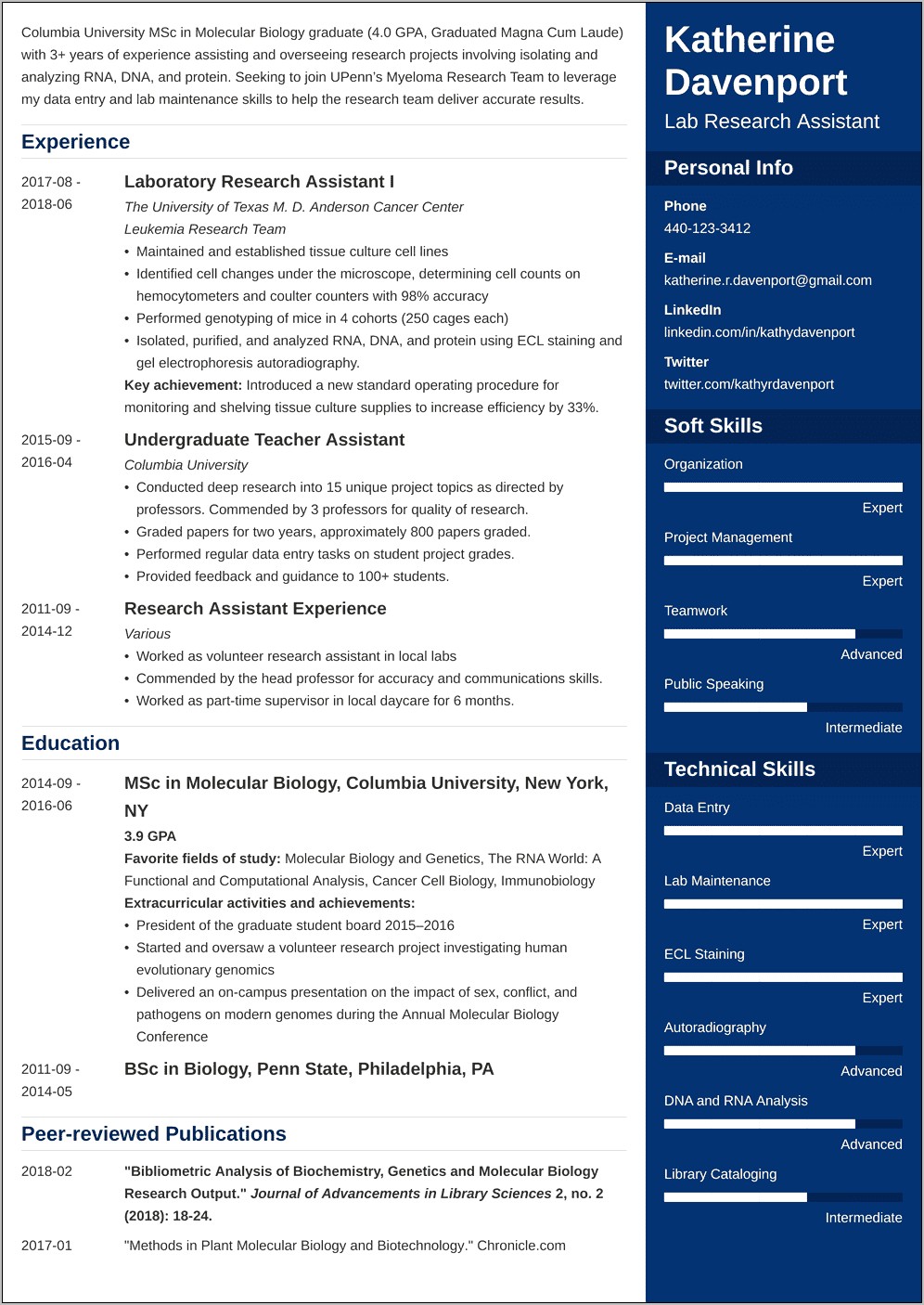 Tissue Culture Technician Resume Sample