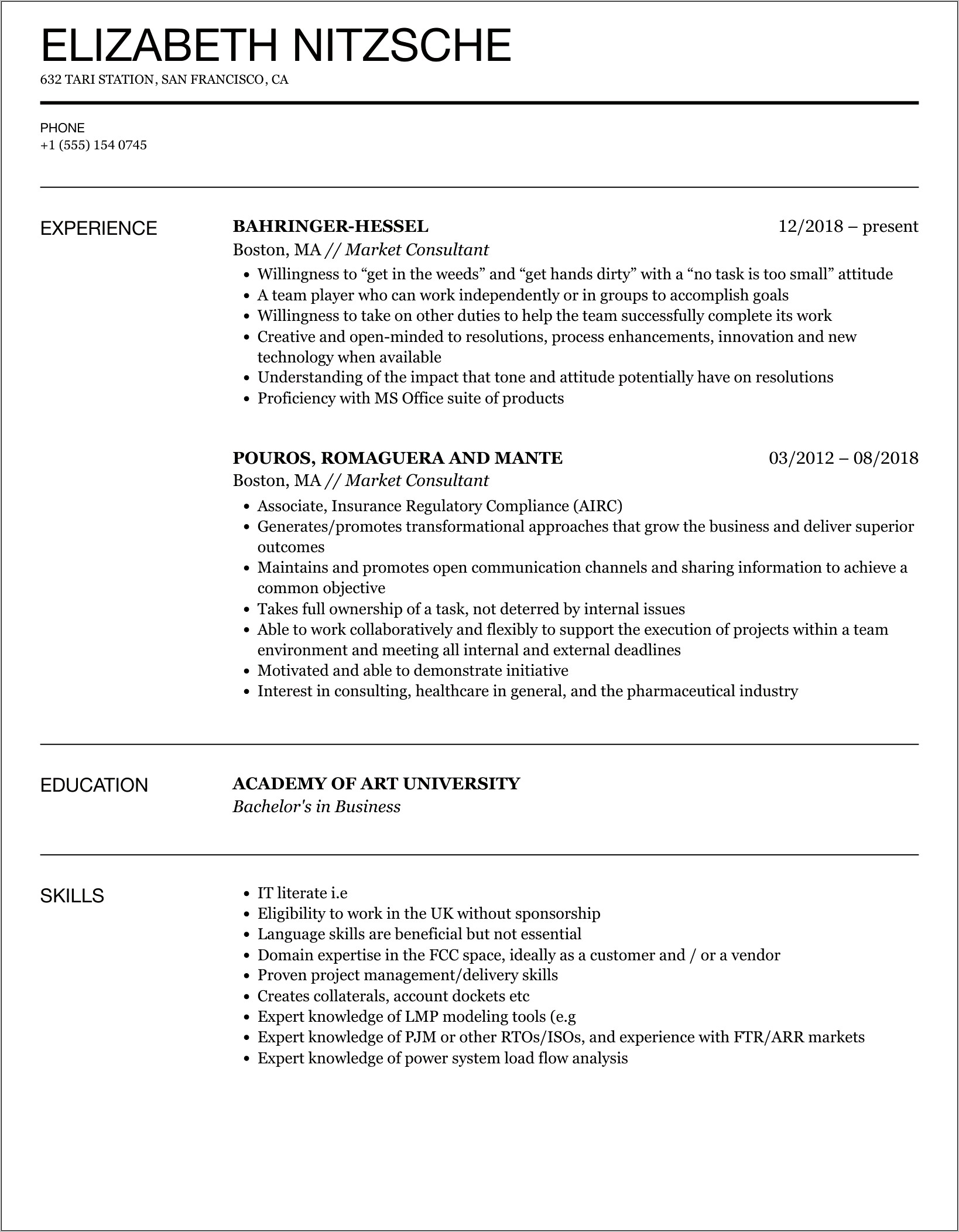 Tn Visa Management Consultant Resume