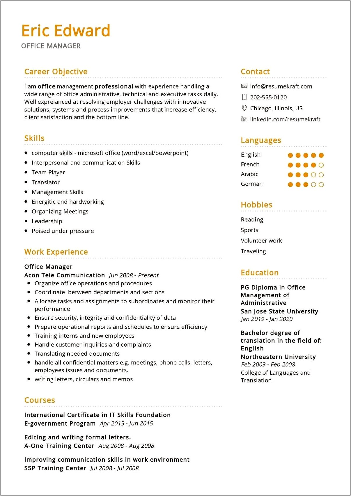 Top Office Skills Resume Sample