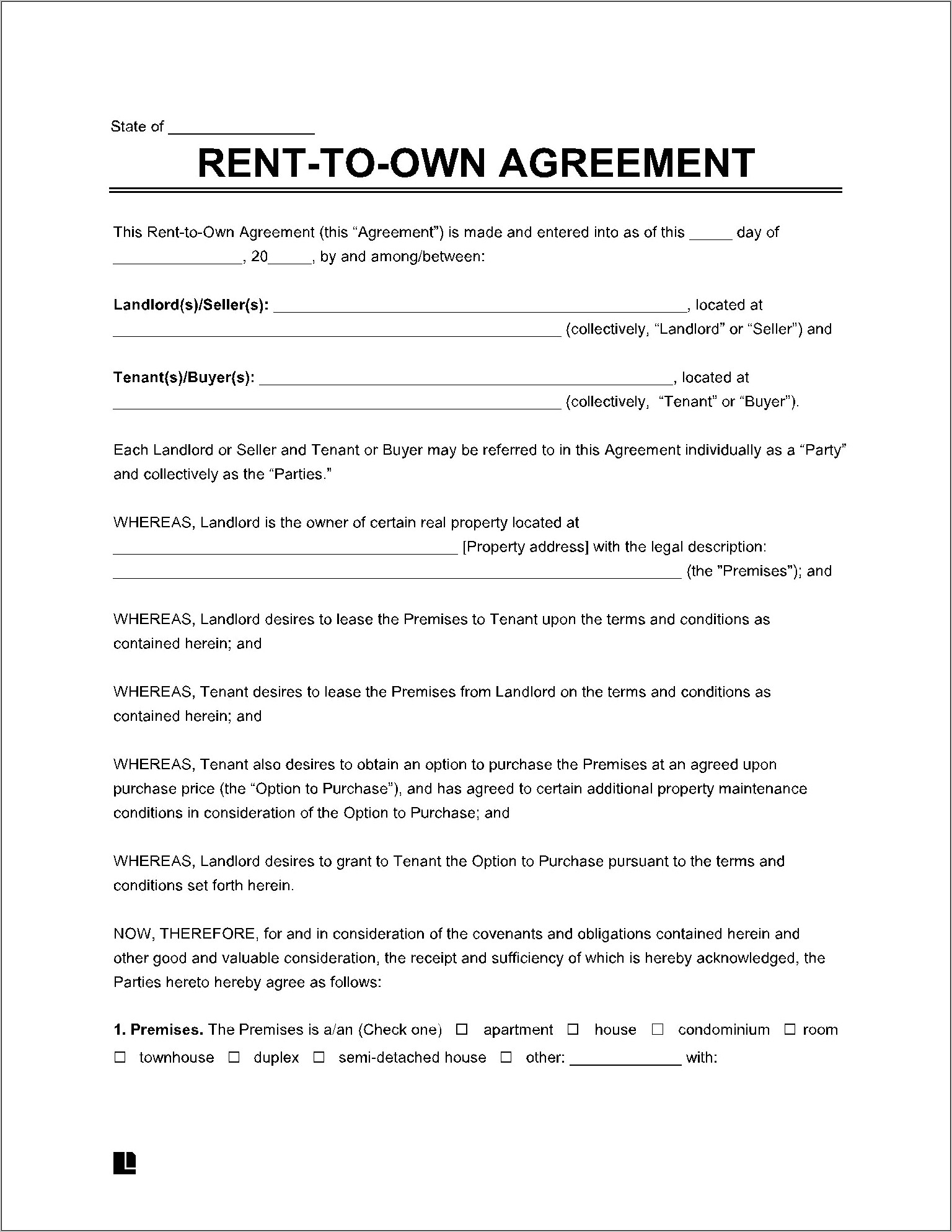 Totally Free Rent To Own Contract Template