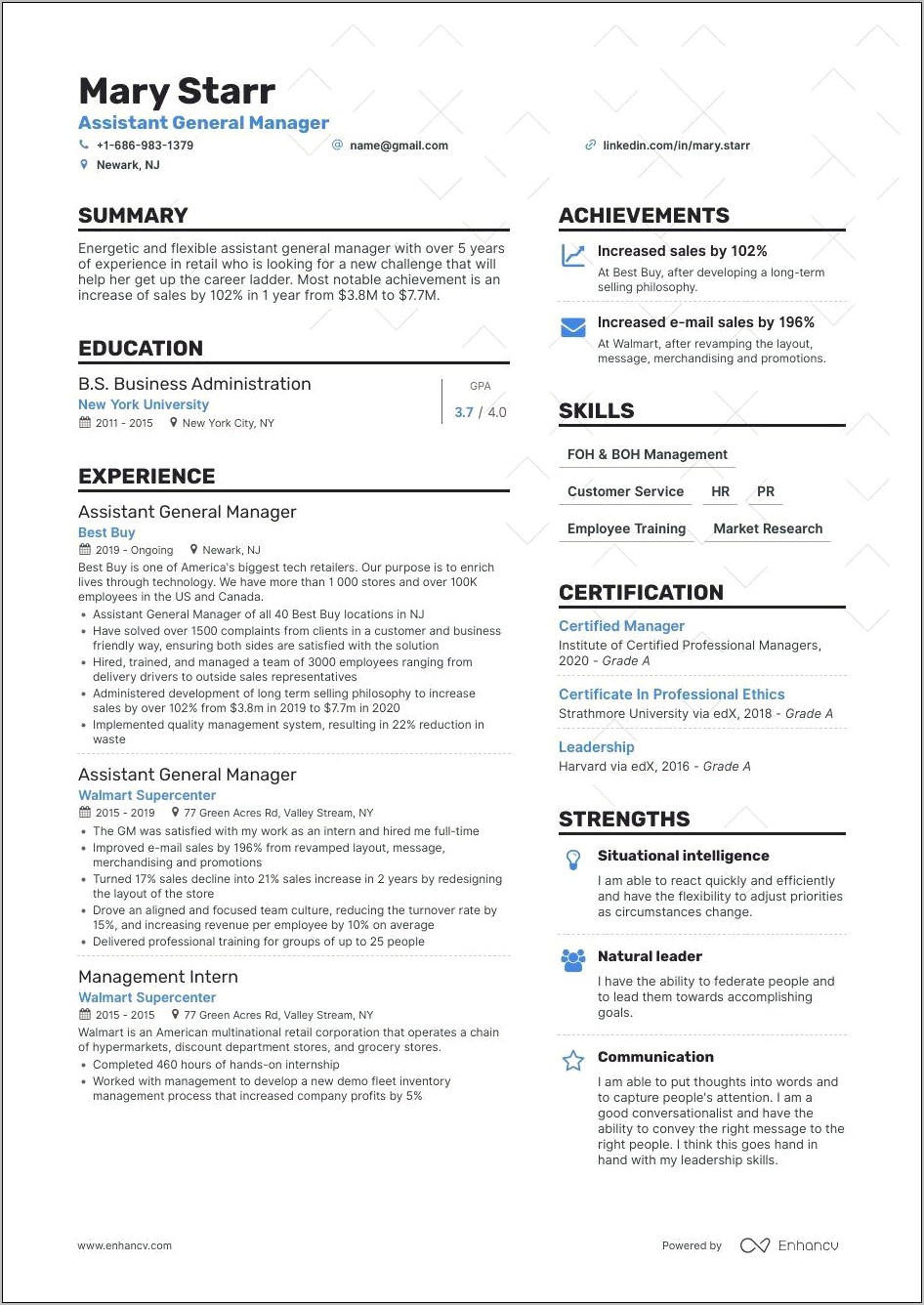 Towing General Manager Resume Sample