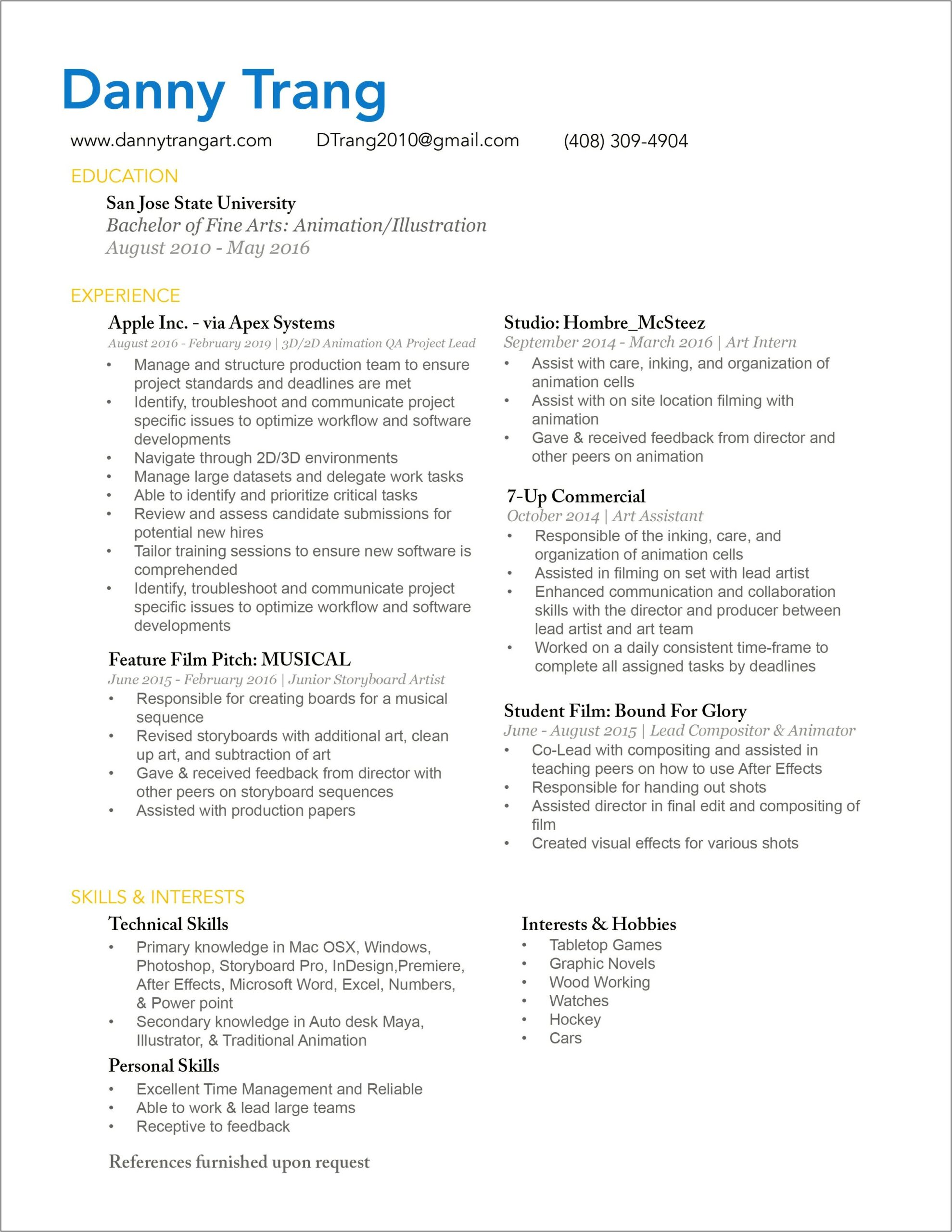 Traditional Fine Arts Resume Skills