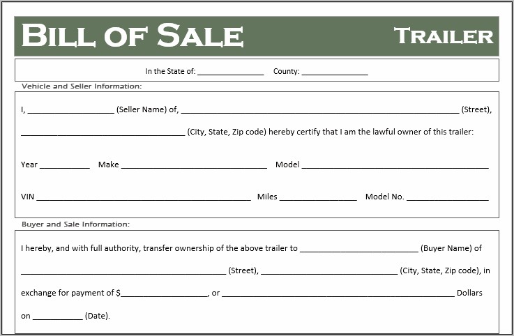 Trailer Bill Of Sale Word Template Free