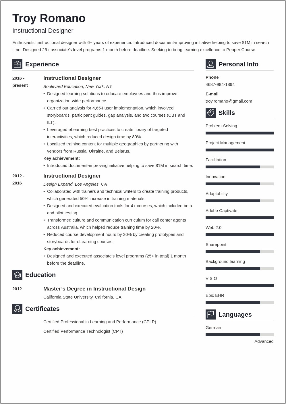 Training And Development Resumes Samples