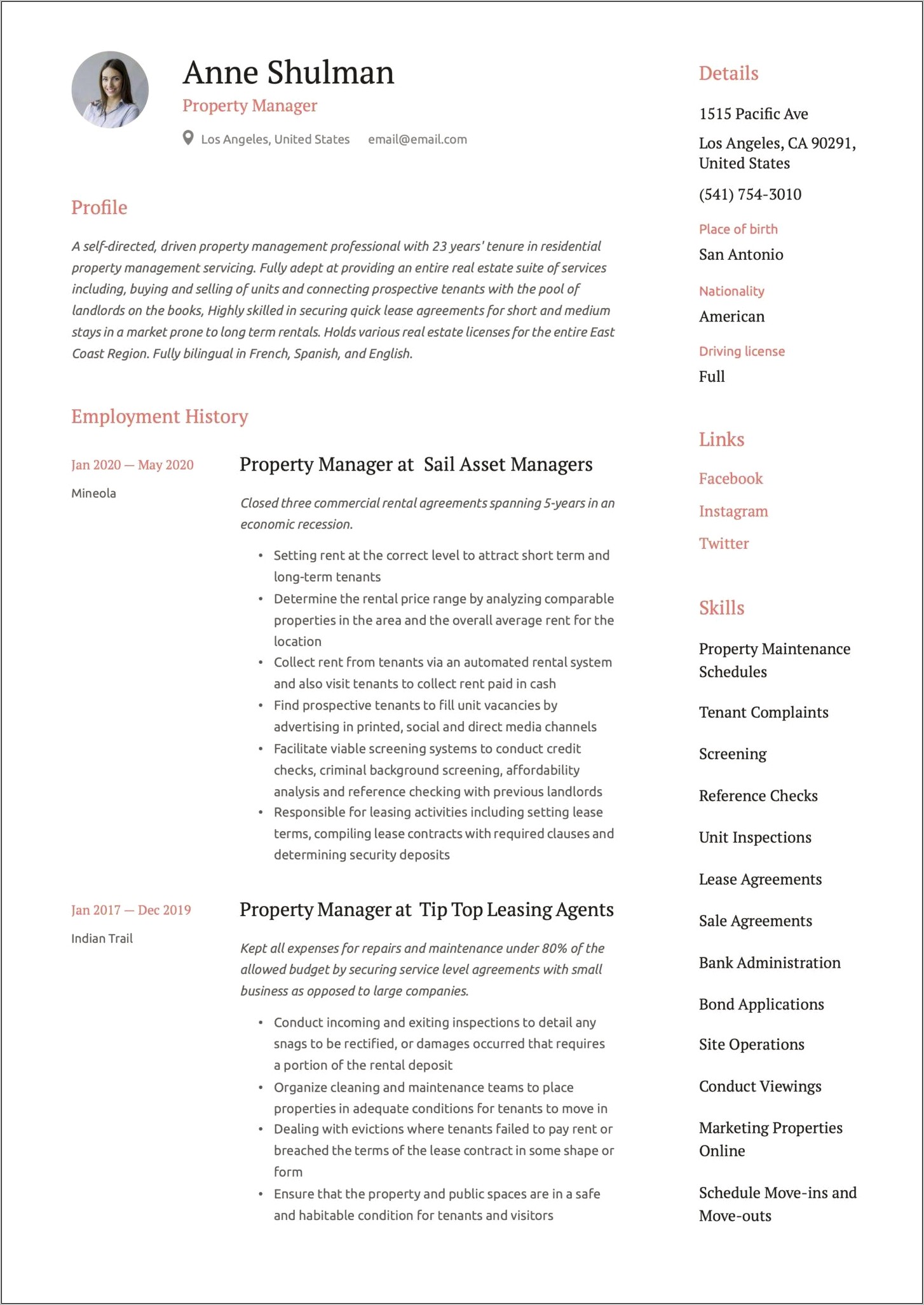 Training Manager Property Management Resume