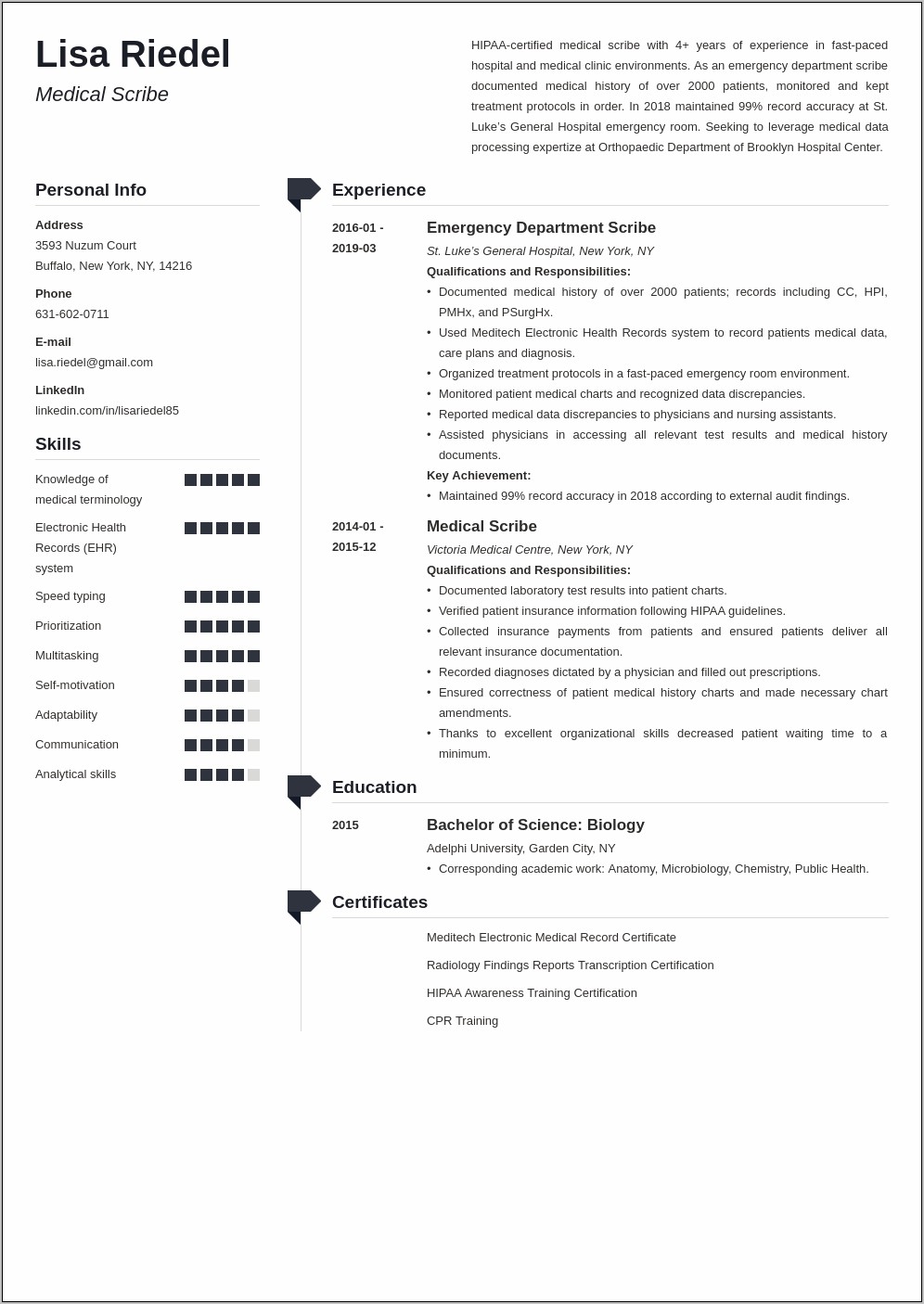 Transcriptionist Job Description For Resume