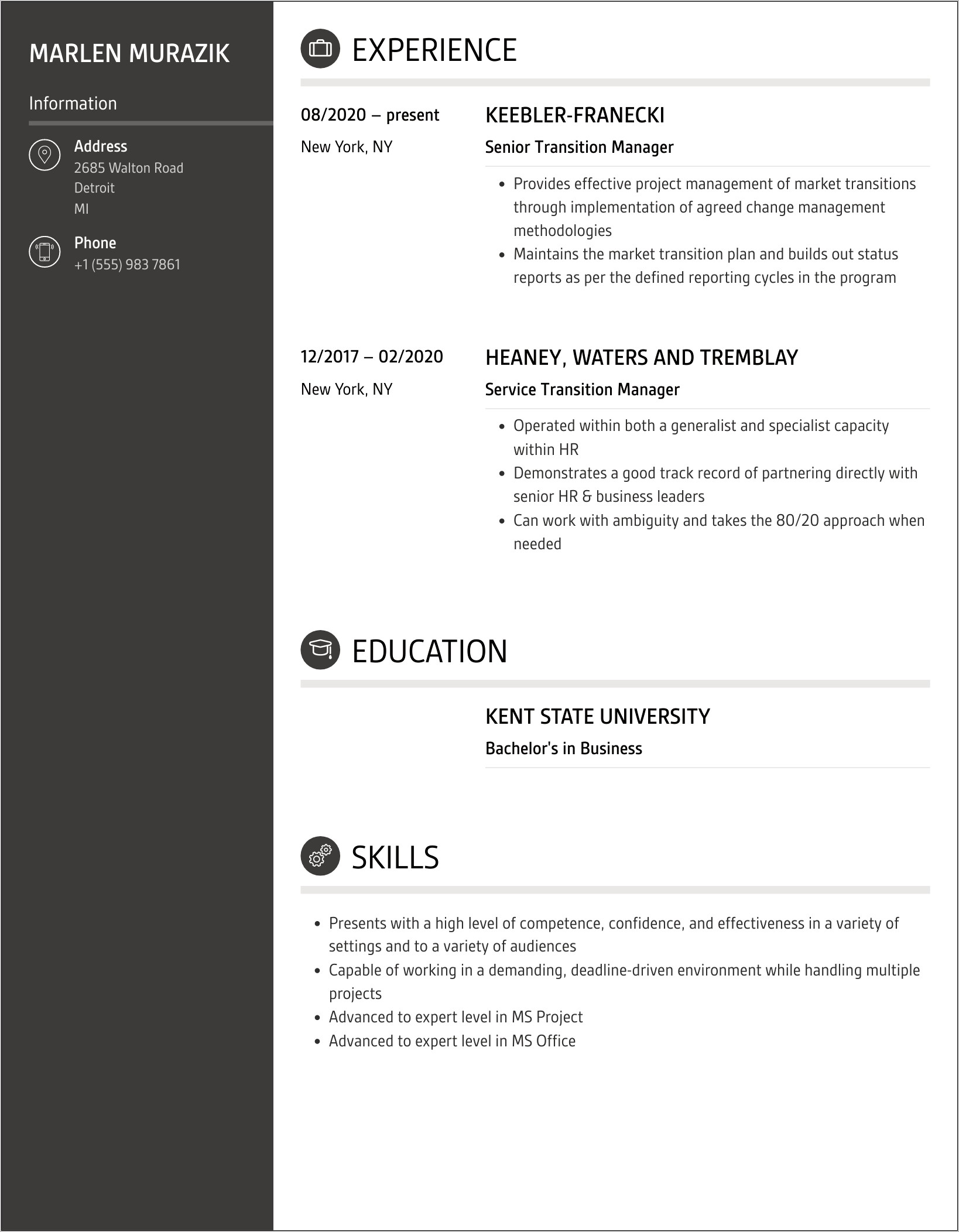 Transition Into Operations Manager Resume