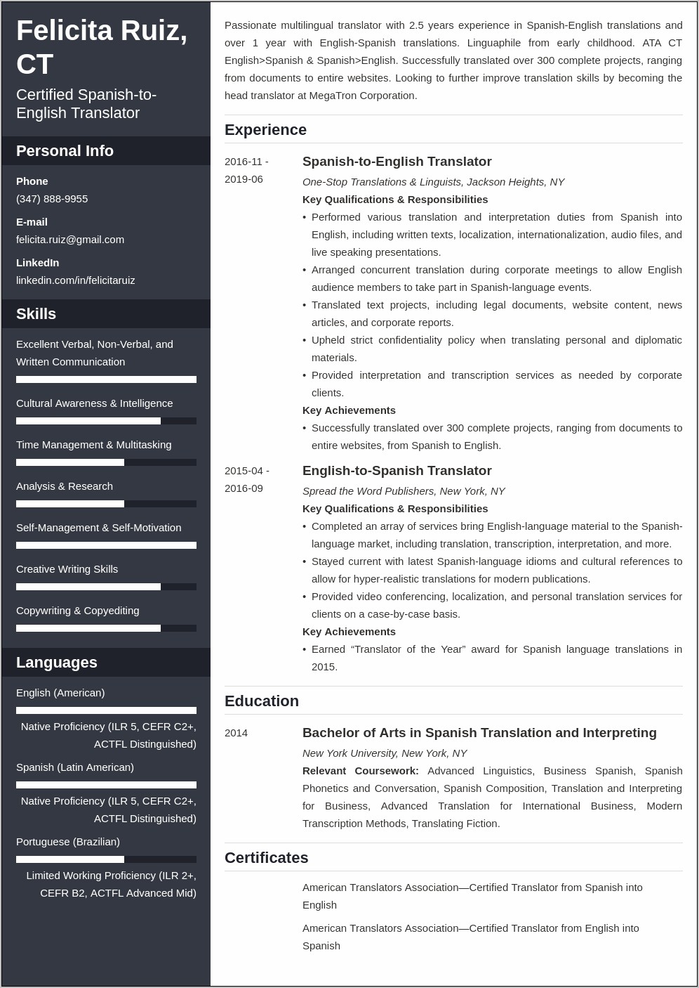Translator And Interpreter Resume Sample