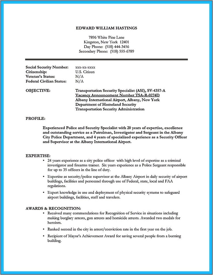 Transportation Security Administration Resume Objective