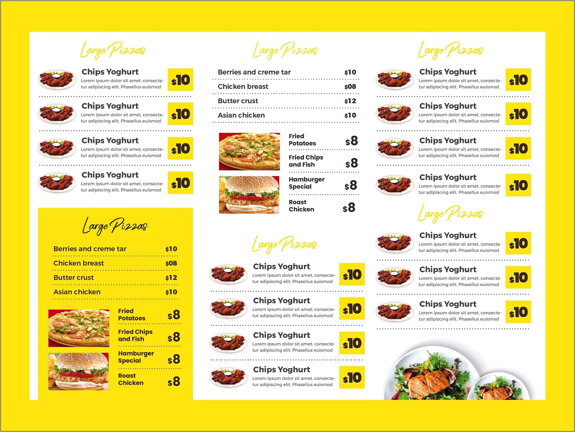 Tri Fold Restaurant Menu Template Free Google Docs