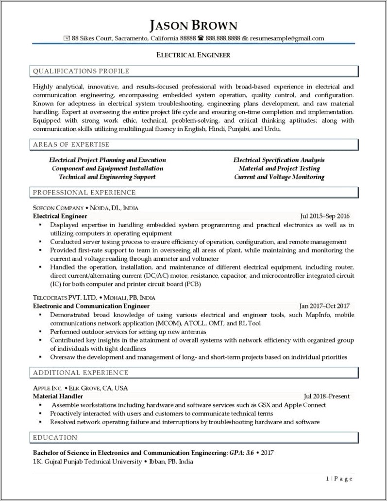 Troubleshooting Electronic Equipment Resume Example