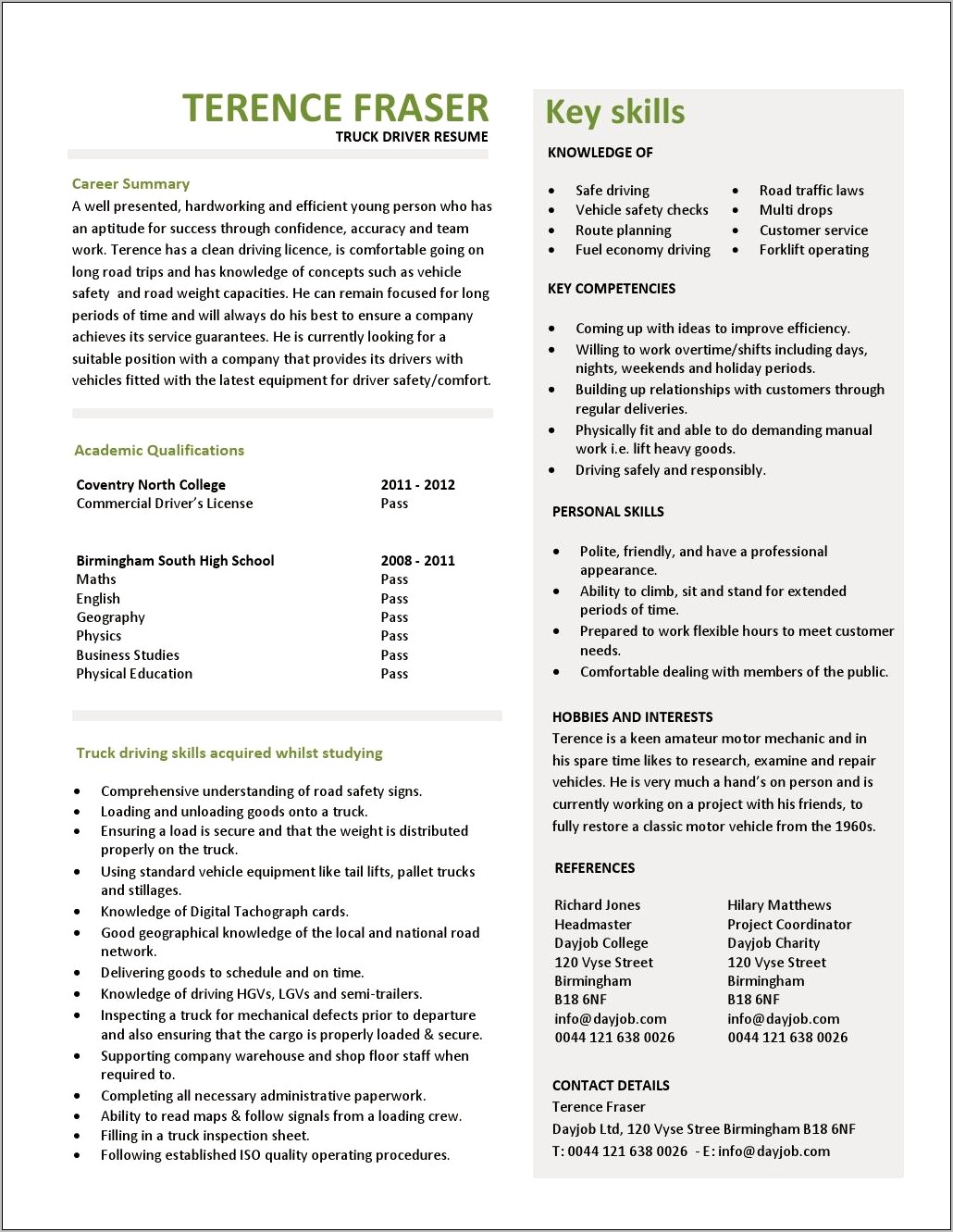 Truck Driver Resume Sample Pdf