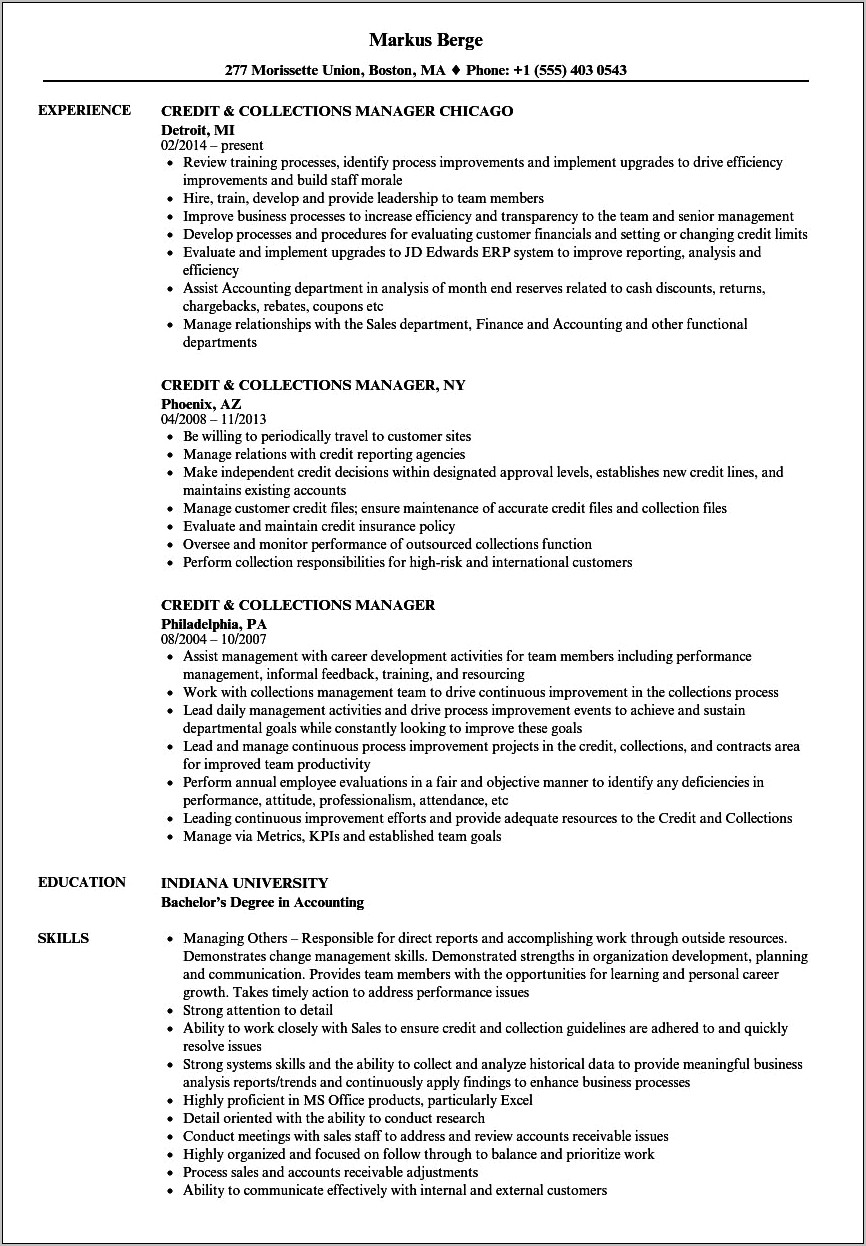 Two Wheeler Collection Manager Resume