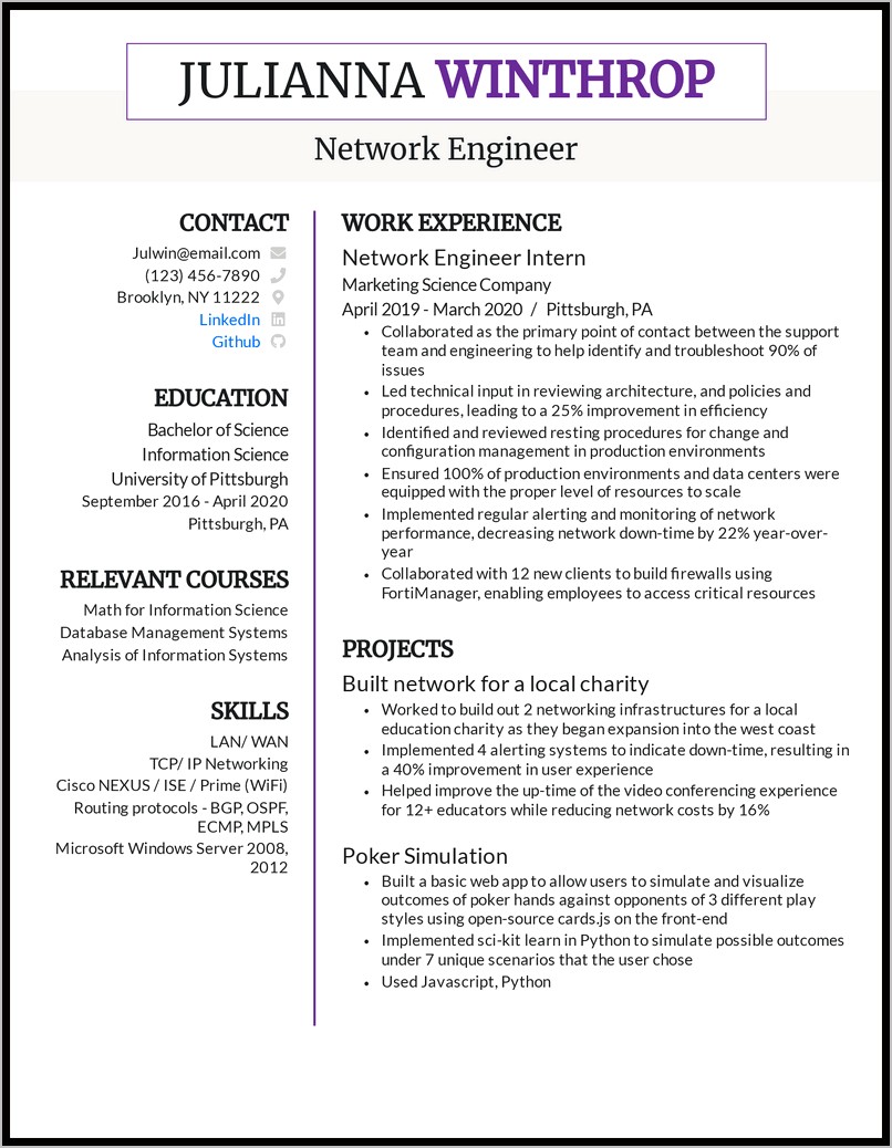 Typical Network Engineer Resume Skills