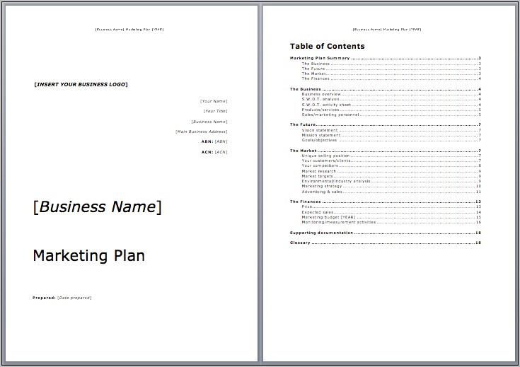 U.s Marketing Plan Template Free Word