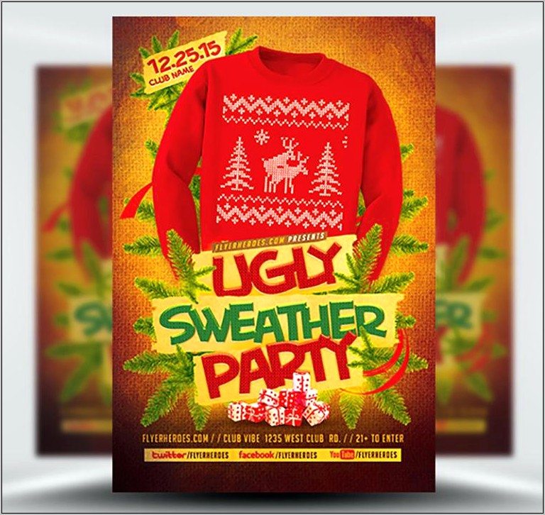 Ugly Christmas Sweater Party Flyer Template Free