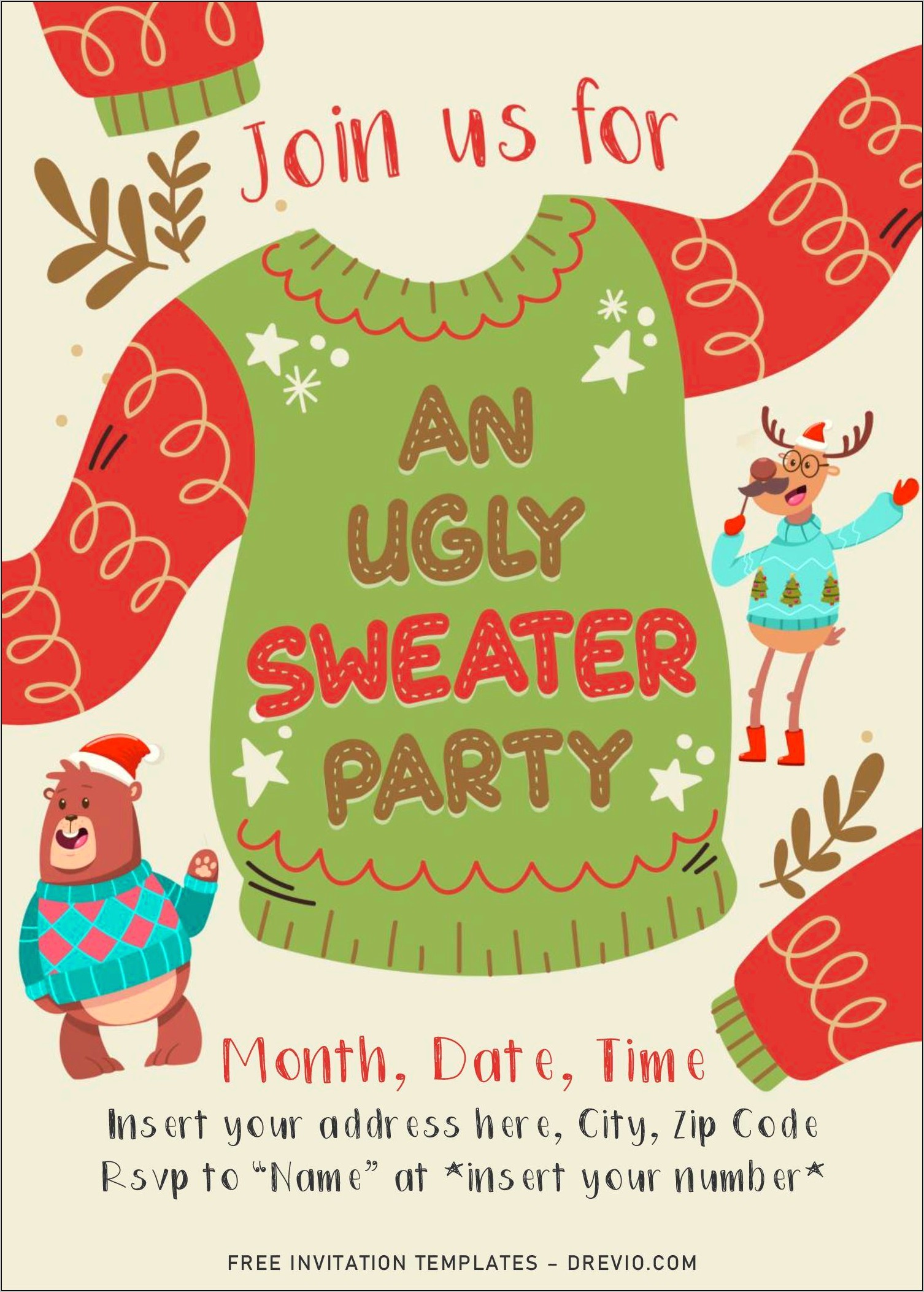 Ugly Sweater Christmas Party Invitations Template Free