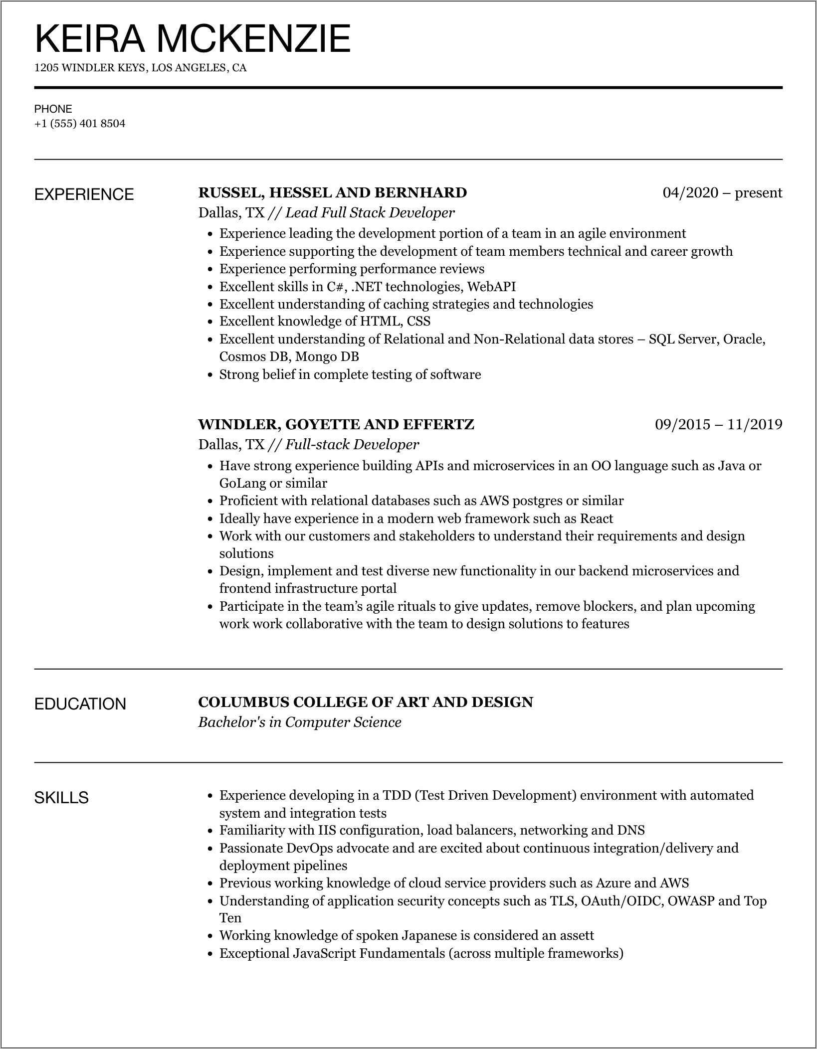 Ui Full Stack Sample Resumes