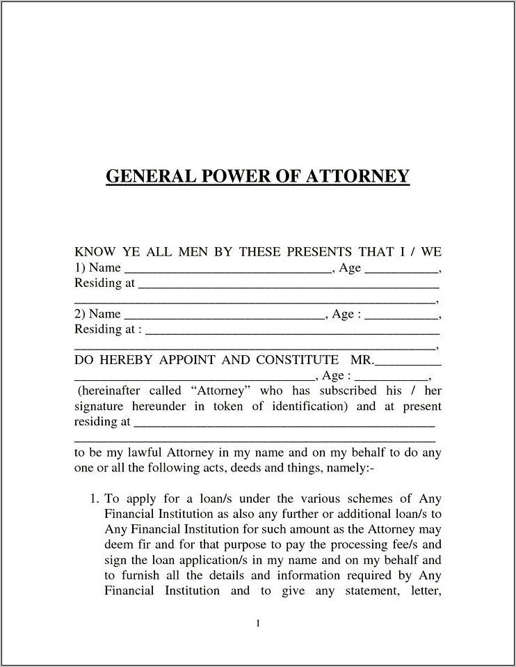 Uk General Power Of Attorney Free Template