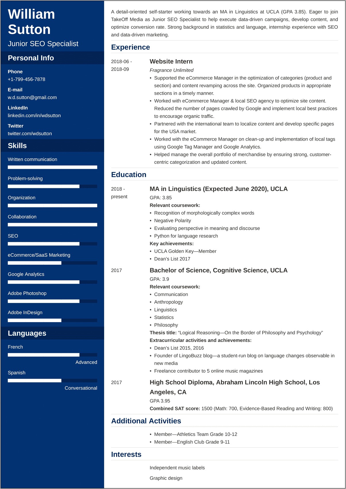 Undergraduate Resume Examples For Students