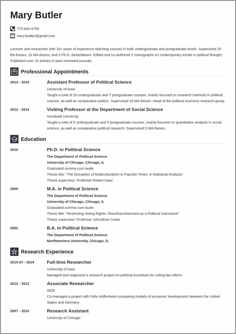 University Of Iowa Sample Resume