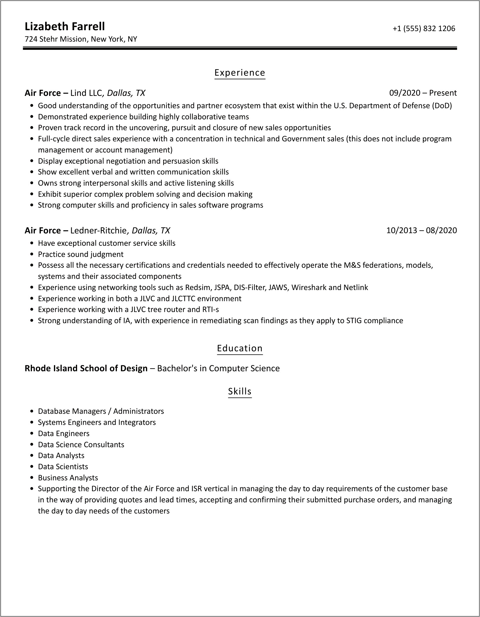 Us Air Force Resume Example