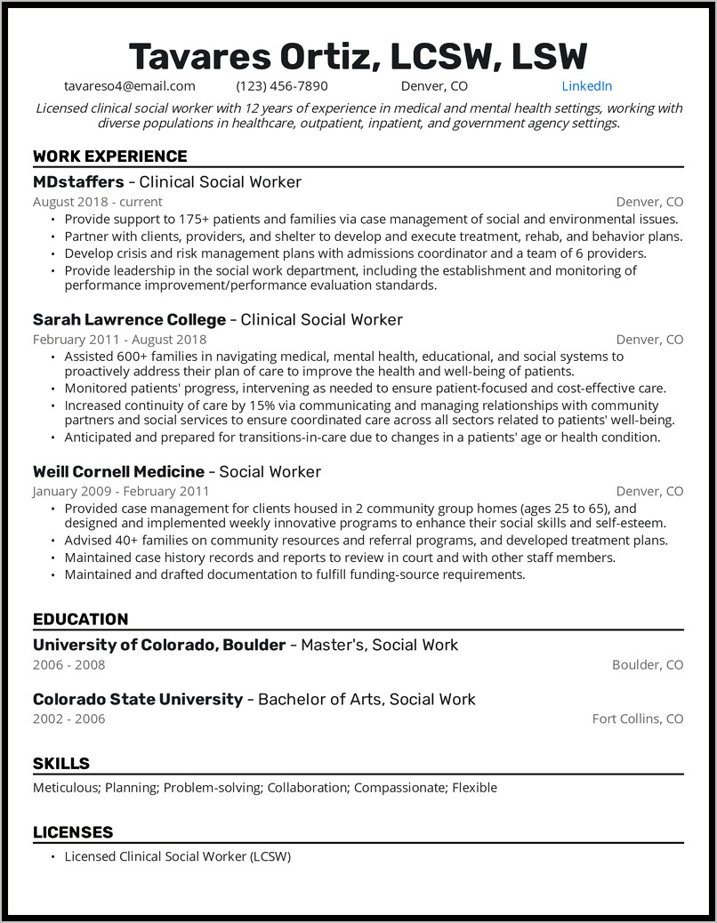 Usa Resume Social Worker Sample