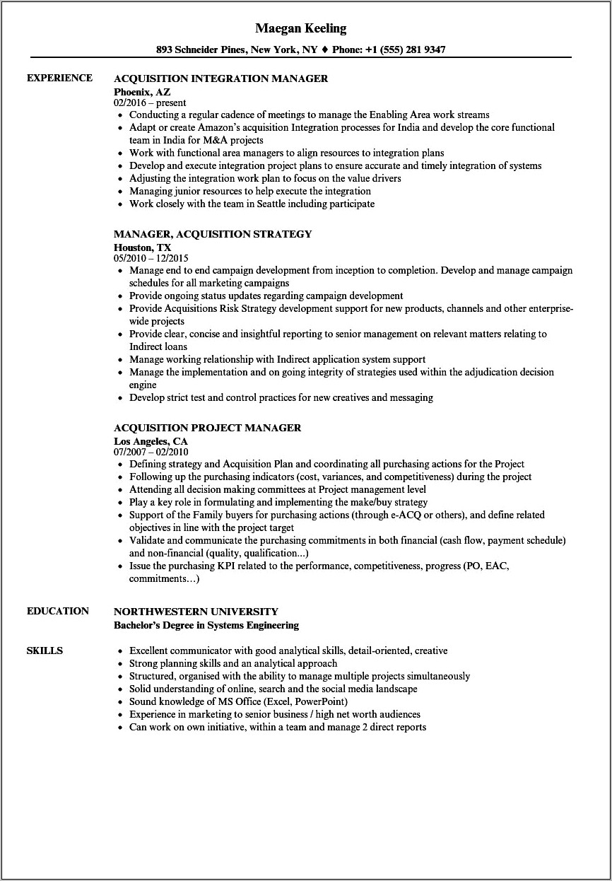 User Acquisition Strategy Resume Example