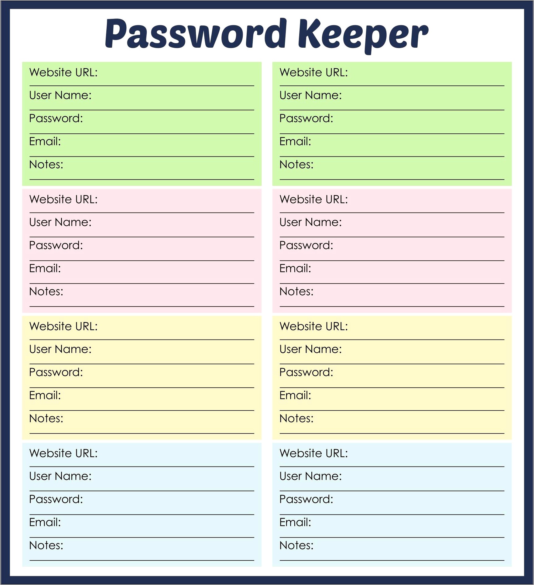 User Name And Passwords Free Printable Template