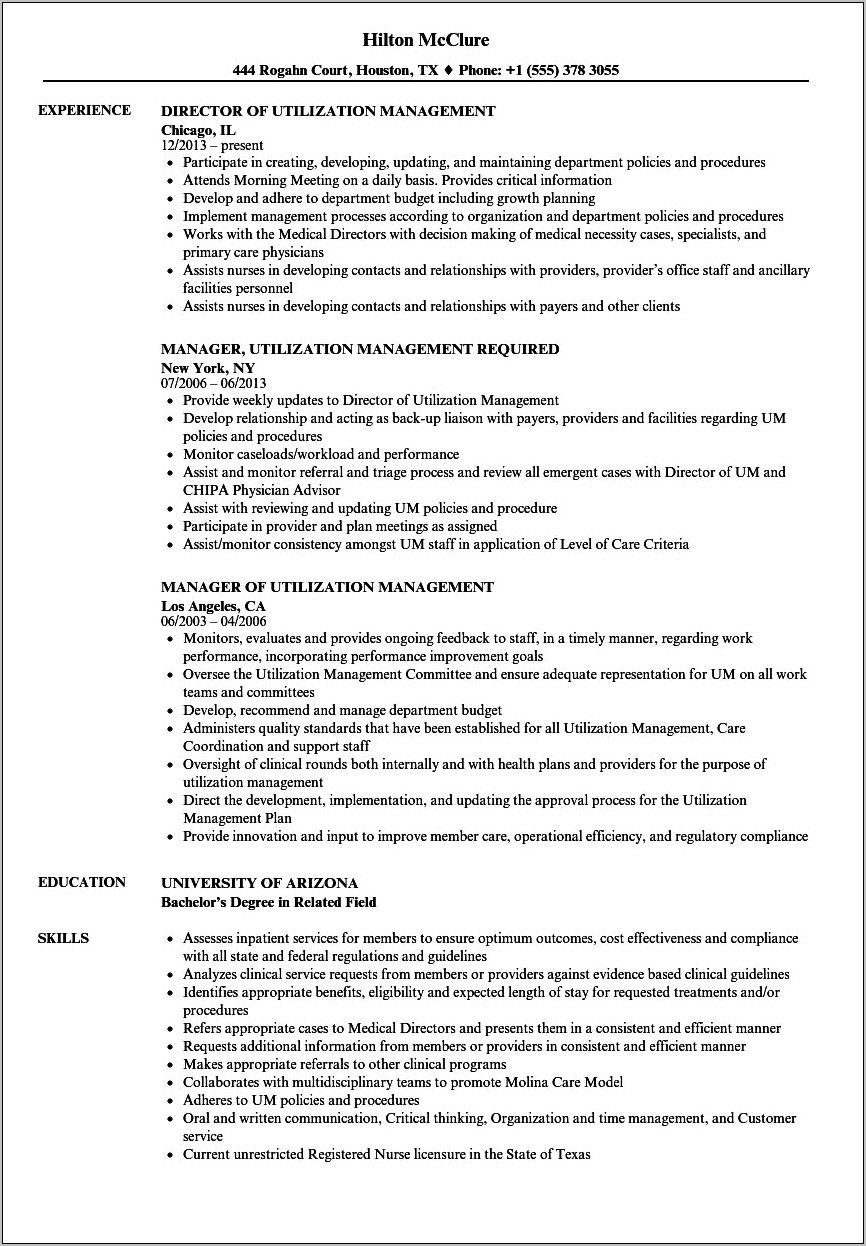 Utilization Review Nurse Resume Objective