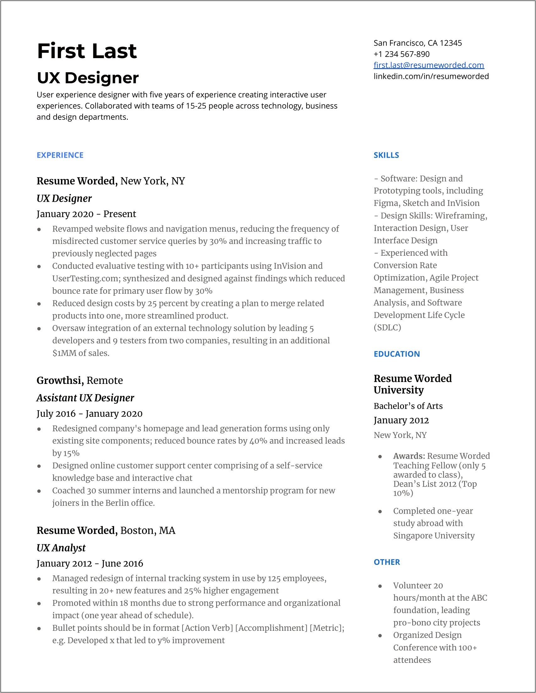 Ux Designer Resume Sample Pdf