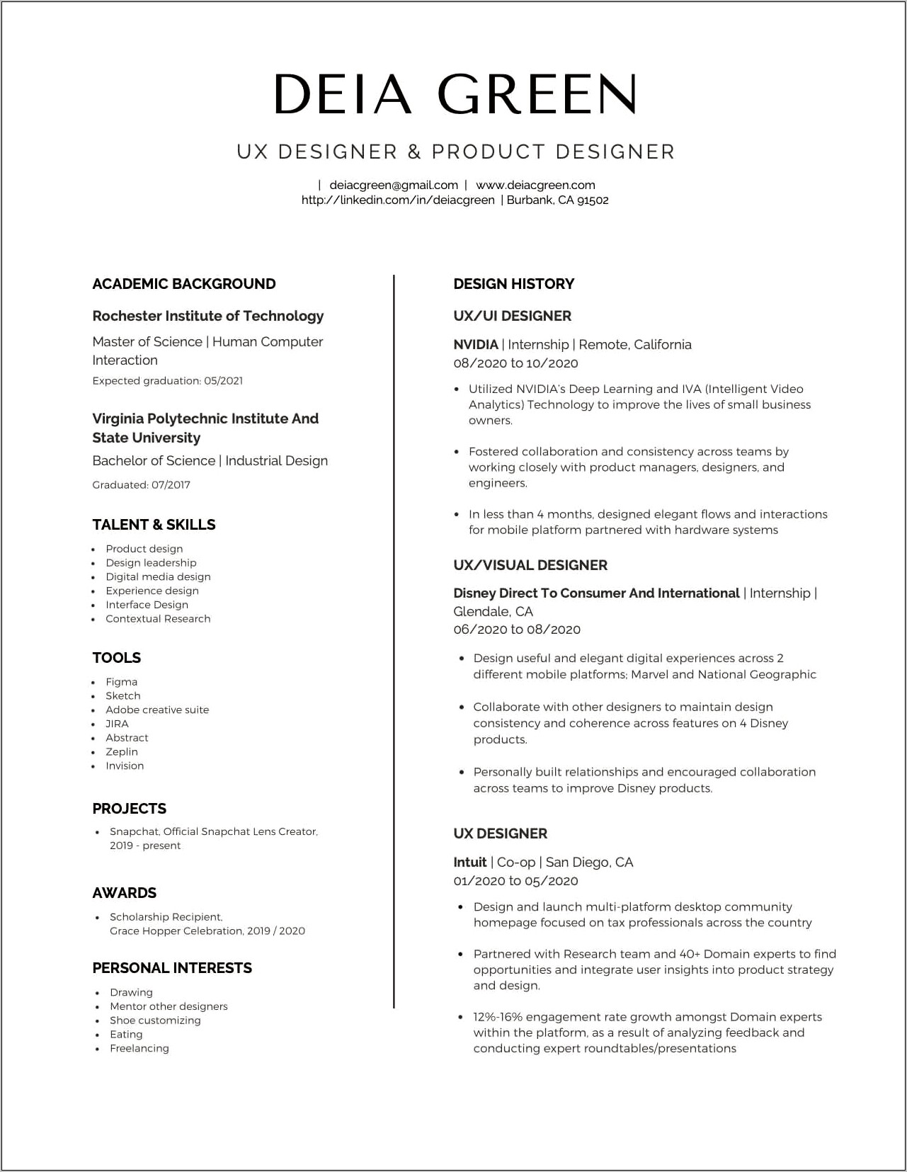 Ux Designer Resume Templates Free