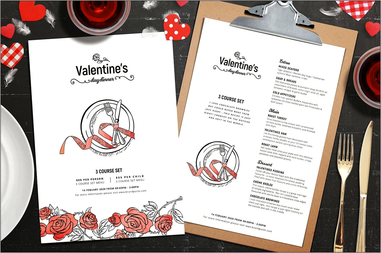 Valentine's Day Dinner Menu Template Free