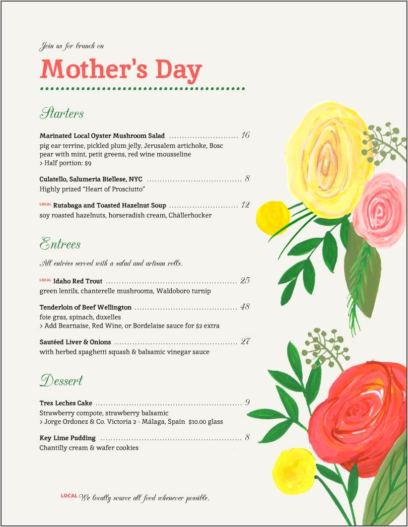 Valentine's Day Word Menu Template Free