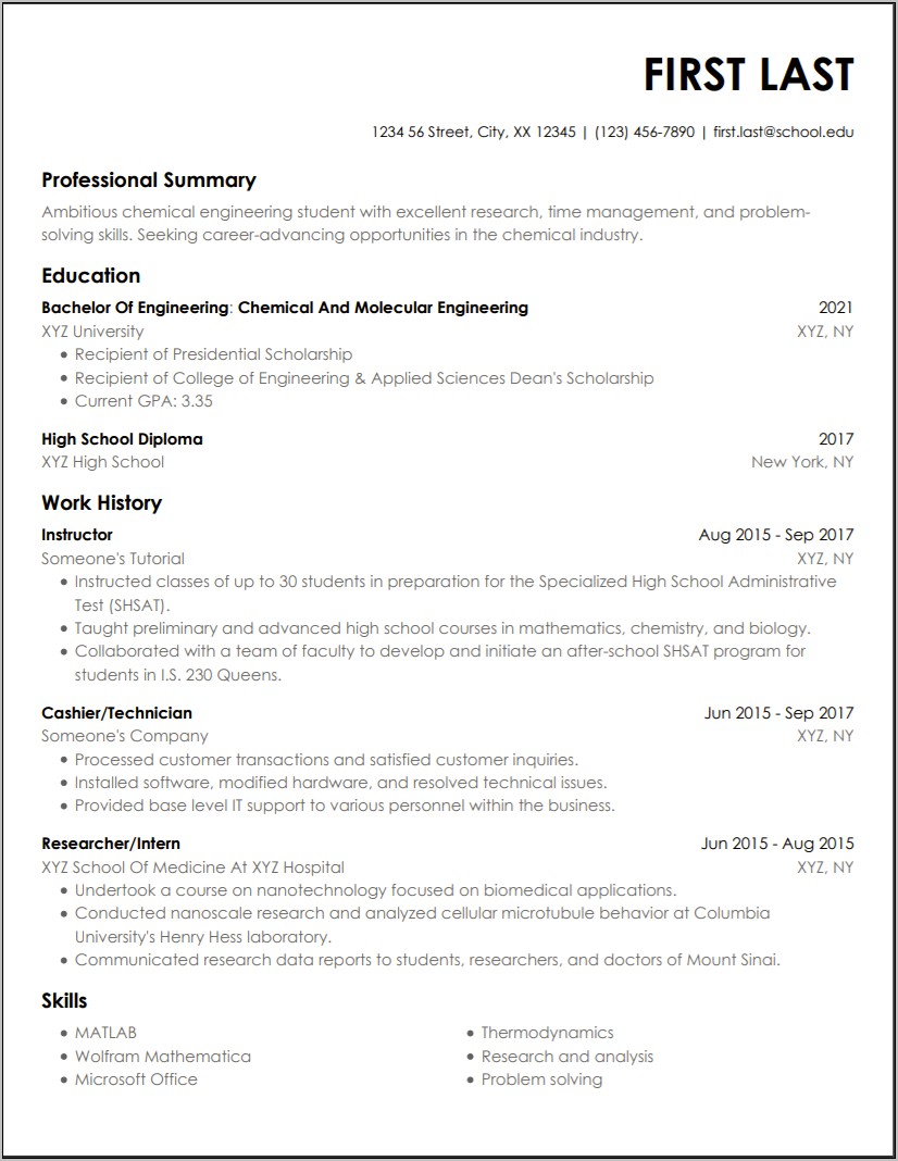 Valuable Chemistry Skills For Resume