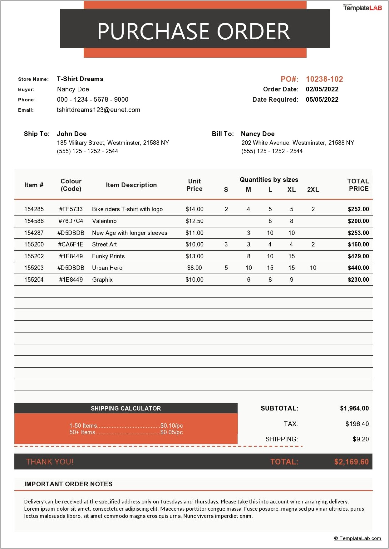 Vehicle Parts Purchase Order Form Free Template