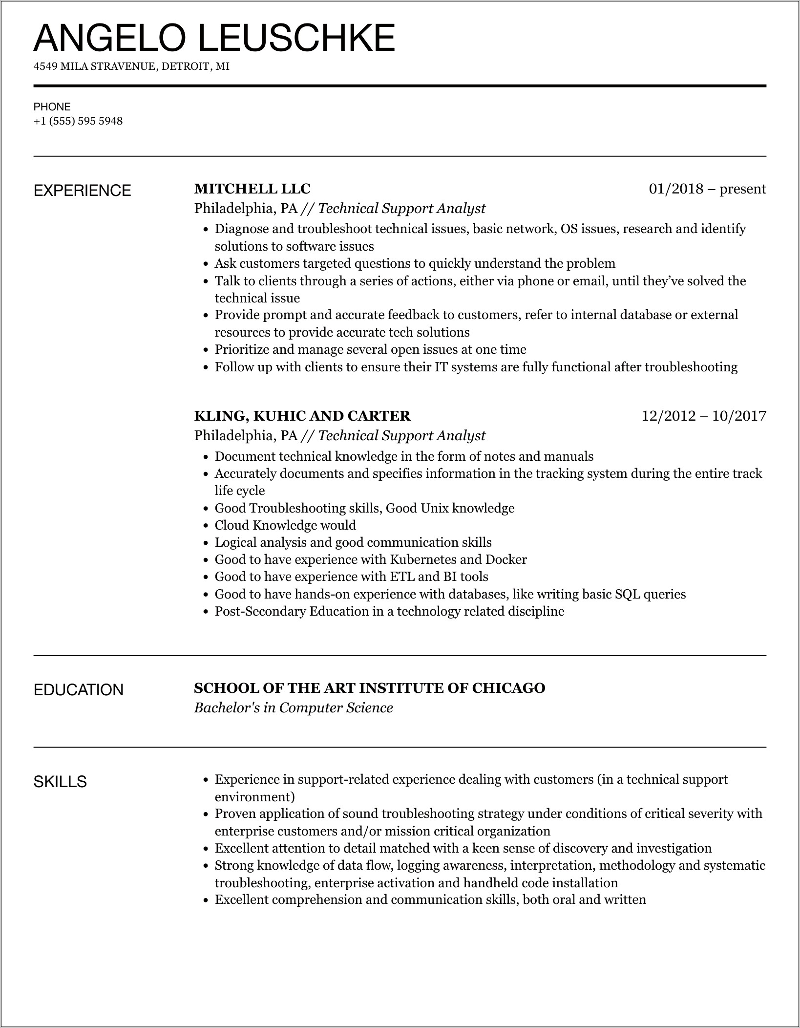 Verizon Technical Support Resume Samples