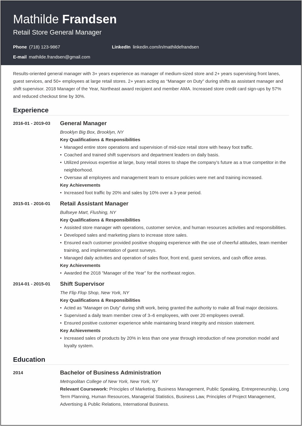 Verizon Wireless General Manager Resume